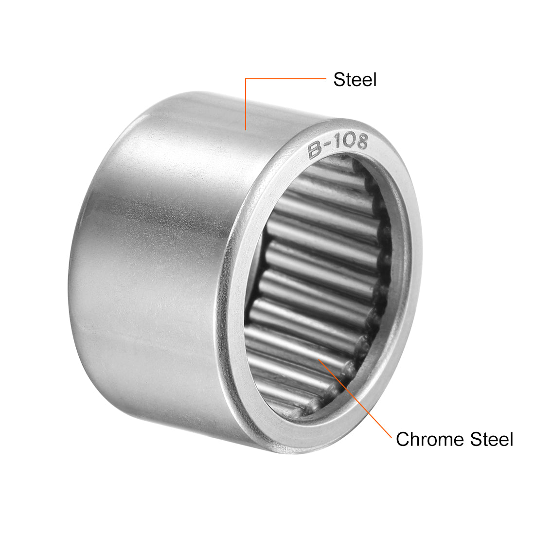 uxcell Uxcell Needle Roller Bearings Open End Full Complement Drawn Cup, Inch