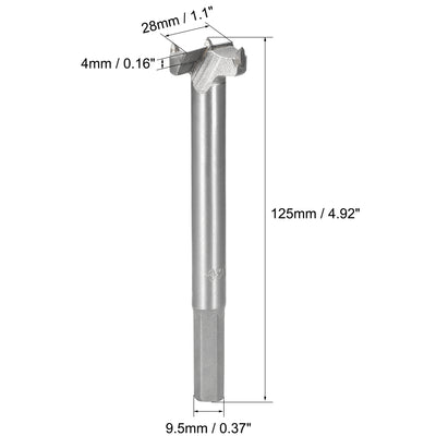 Harfington Uxcell Forstner Wood Boring Drill Bit 28mm Dia. Hole Saw Carbide Alloy Steel Tip Hex Shank Cutting Tool for Plywood Wood