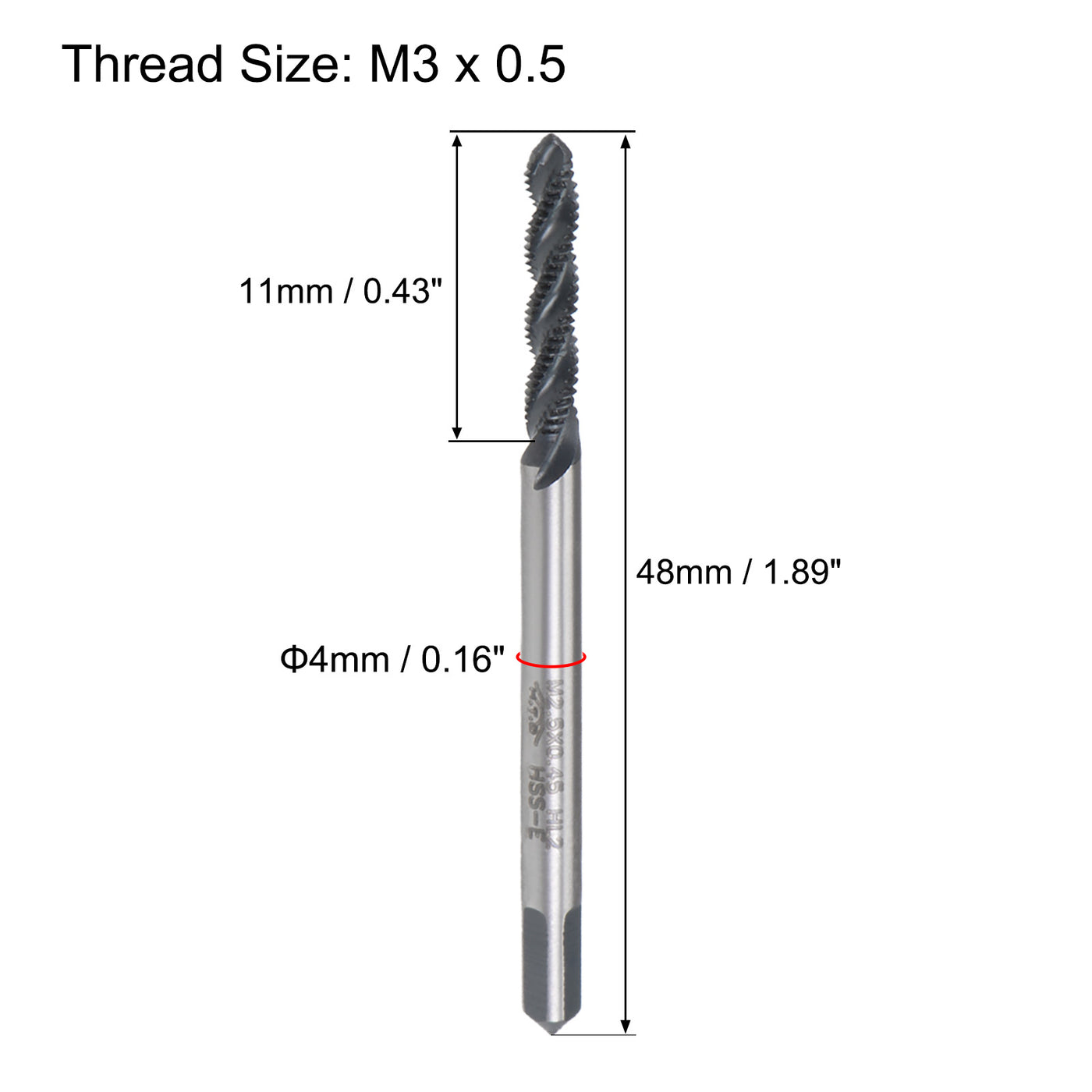 uxcell Uxcell M3 x 0.5 Spiral Flute Tap Metric Machine Thread Tap HSS Nitriding Coated 2pcs