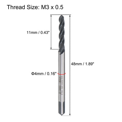 Harfington Uxcell M3 x 0.5 Spiral Flute Tap Metric Machine Thread Tap HSS Nitriding Coated 2pcs