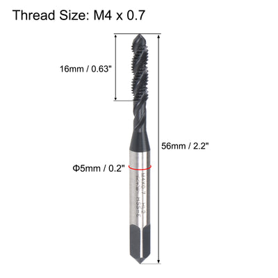 Harfington Uxcell M4 x 0.7 Spiral Flute Tap Metric Machine Thread Tap HSS Nitriding Coated 2pcs