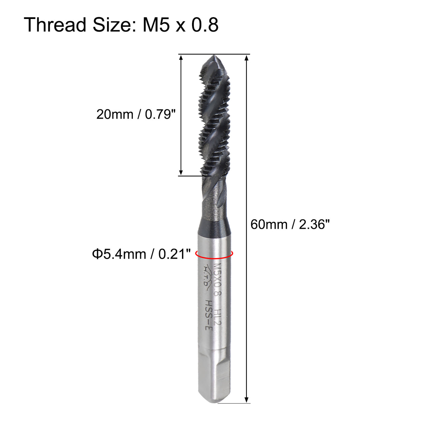 uxcell Uxcell M5 x 0.8 Spiral Flute Tap Metric Machine Thread Tap HSS Nitriding Coated