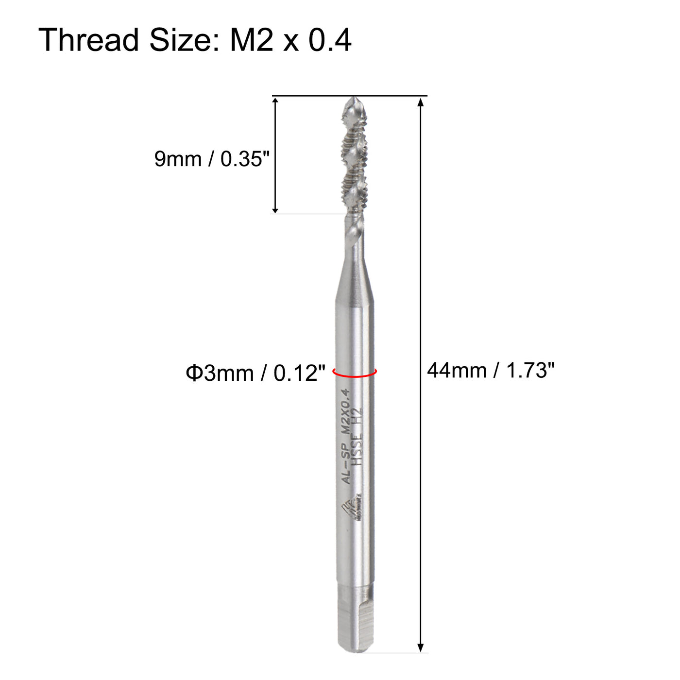 uxcell Uxcell M2 x 0.4 Spiral Flute Tap Metric Machine Thread Tap HSS Cobalt Uncoated