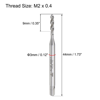 Harfington Uxcell M2 x 0.4 Spiral Flute Tap Metric Machine Thread Tap HSS Cobalt Uncoated