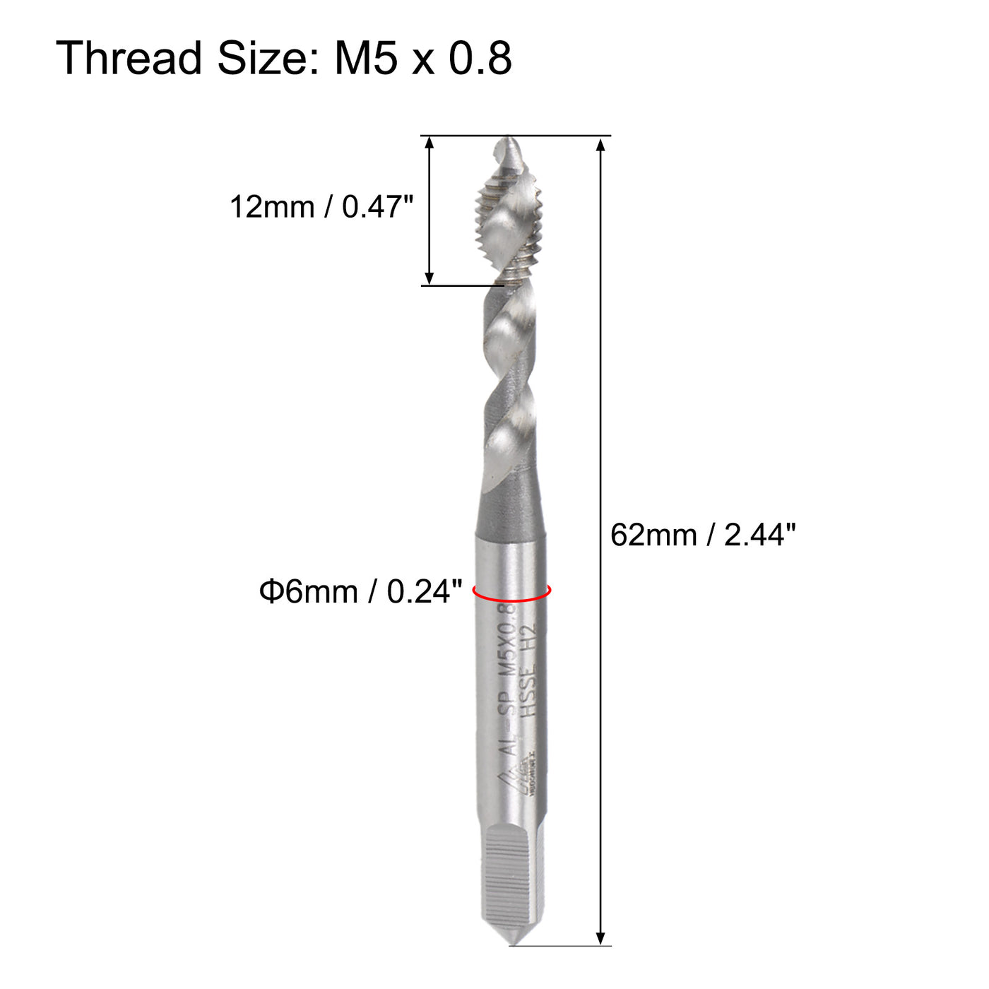 uxcell Uxcell M5 x 0.8 Spiral Flute Tap Metric Machine Thread Tap HSS Cobalt Uncoated