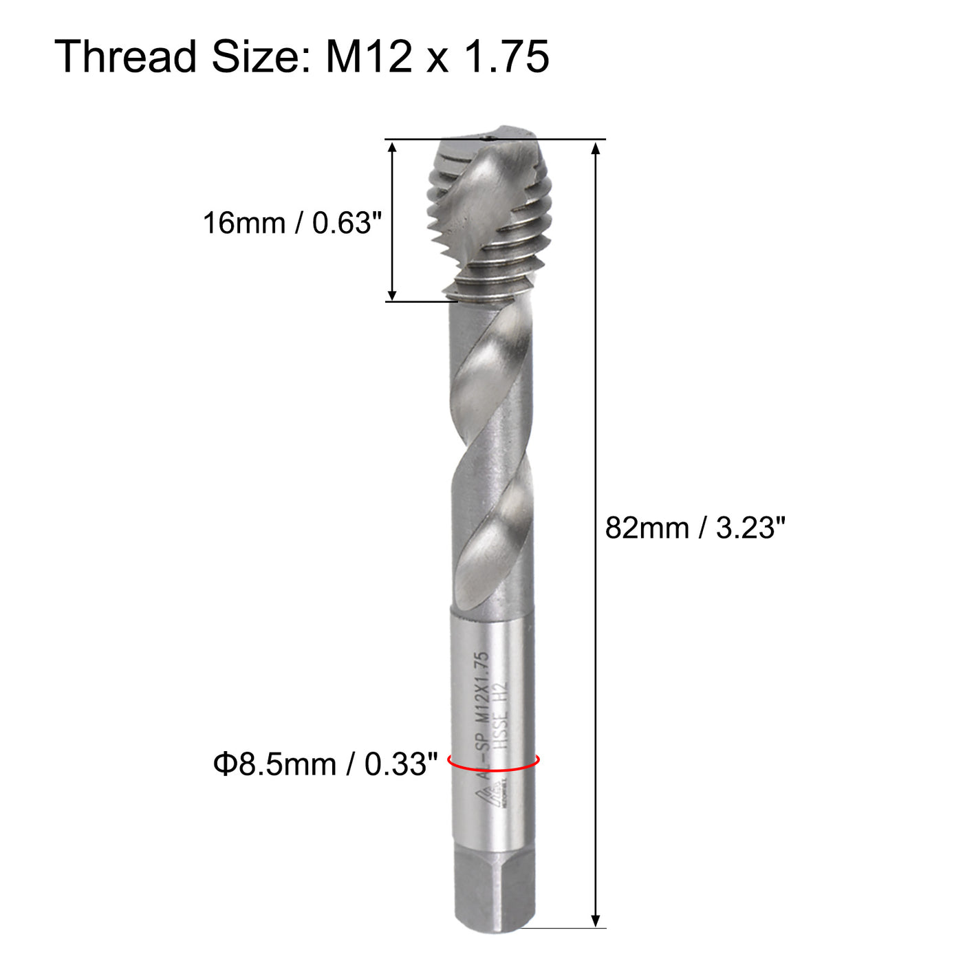 uxcell Uxcell M12 x 1.75 Spiral Flute Tap Metric Machine Thread Tap HSS Cobalt Uncoated