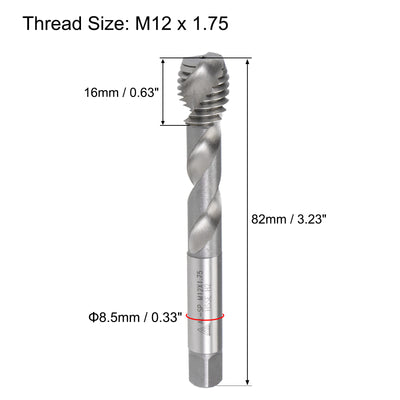 Harfington Uxcell M12 x 1.75 Spiral Flute Tap Metric Machine Thread Tap HSS Cobalt Uncoated