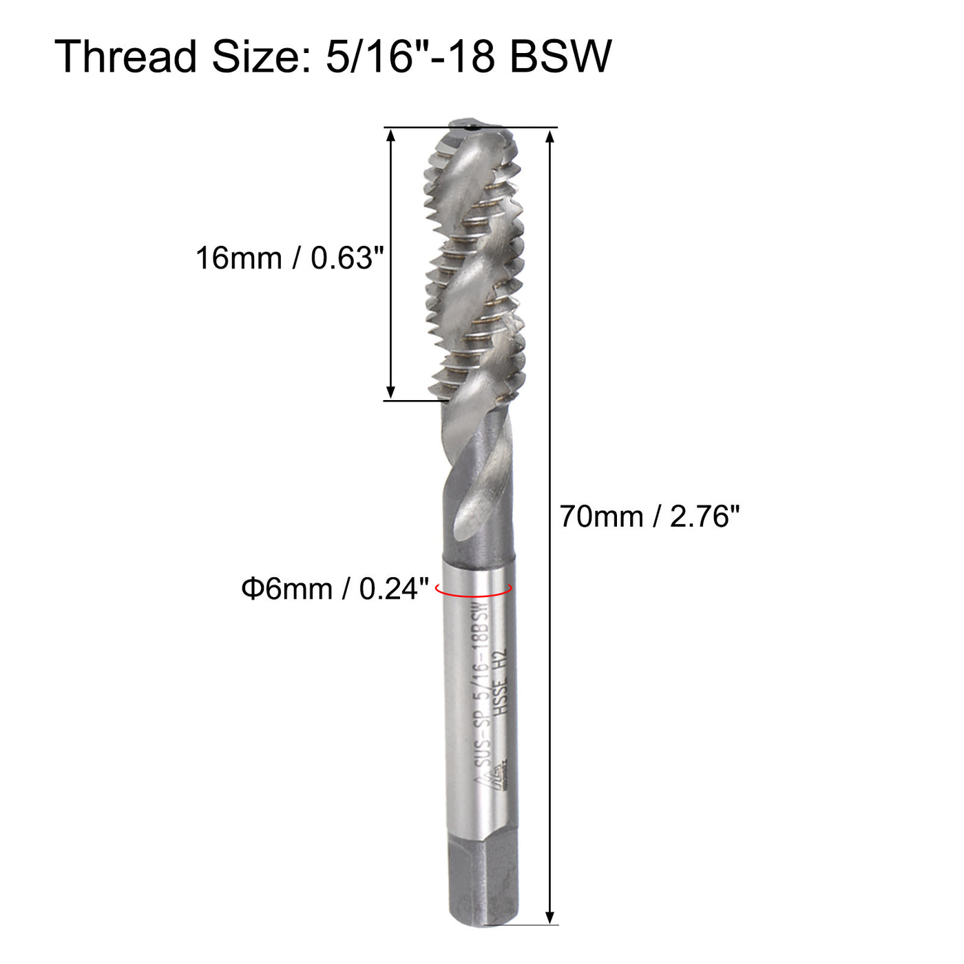 uxcell Uxcell 5/16"-18 BSW Spiral Flute Tap Machine Thread Tap HSS-Cobalt Uncoated