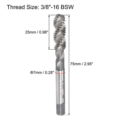 Harfington Uxcell 3/8"-16 BSW Spiral Flute Tap Machine Thread Tap HSS-Cobalt Uncoated