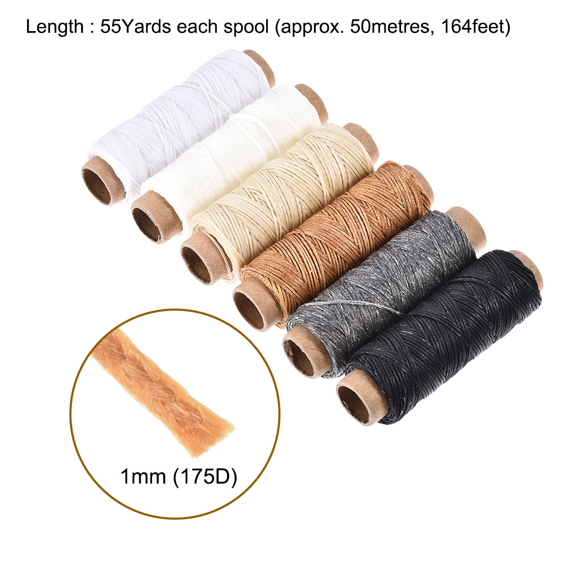 uxcell Uxcell 6Stk. Ledernähgarn Set 55 Yards 175D/1mm Polyester flach Kordel Mehrfarbigkeit