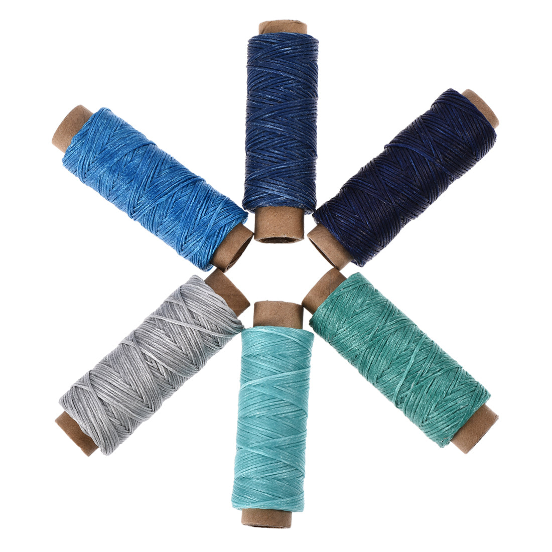 uxcell Uxcell 6Stk. Ledernähgarn Set 55 Yard 175D/1mm Polyester flach Kordel Verschiedene Blau