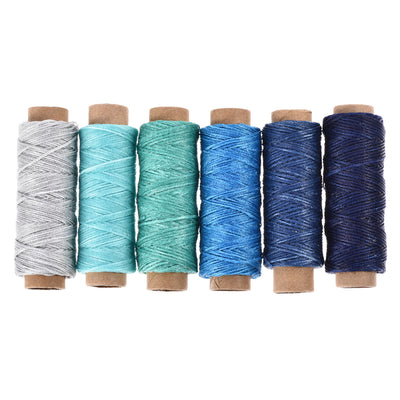 Harfington Uxcell 6Stk. Ledernähgarn Set 55 Yard 175D/1mm Polyester flach Kordel Verschiedene Blau