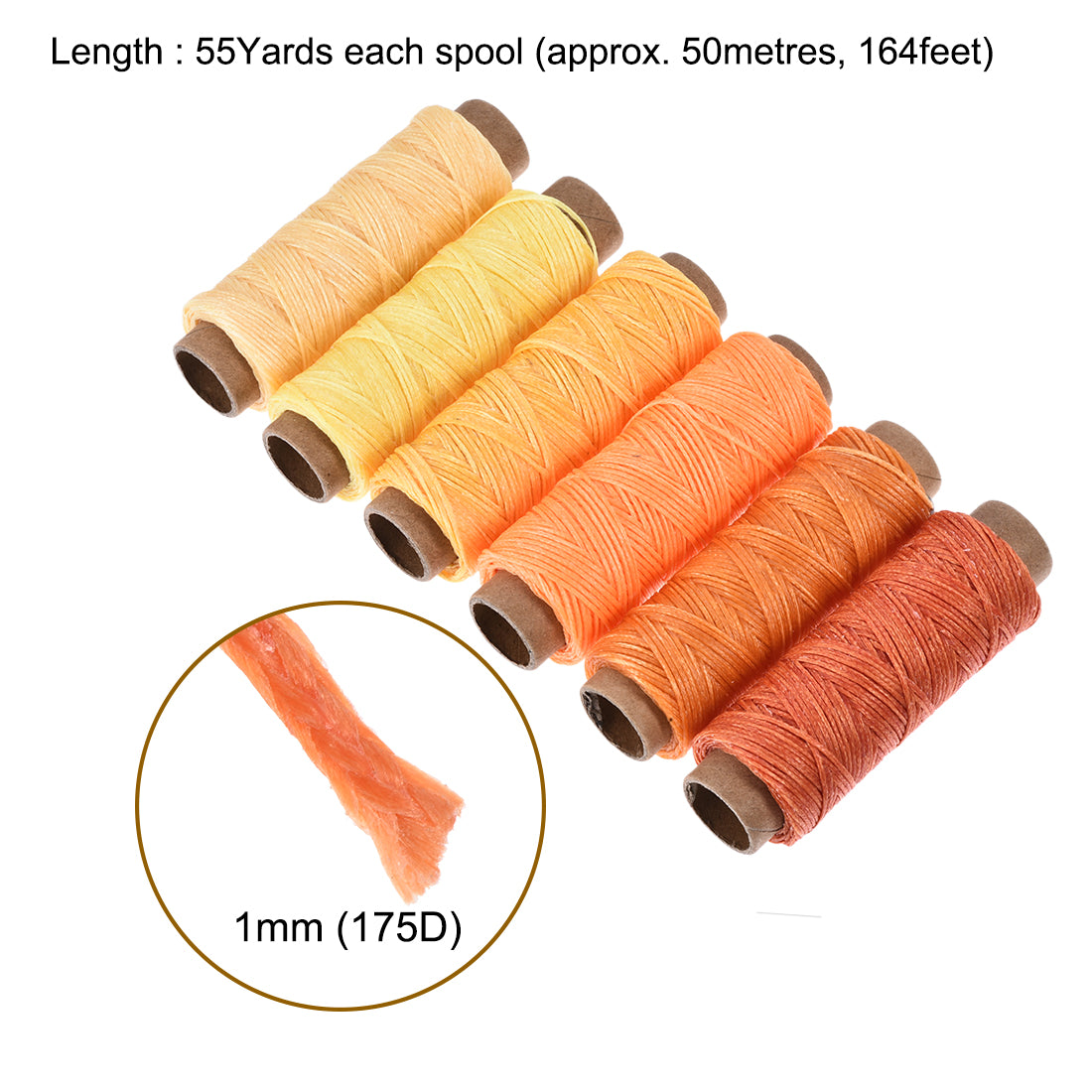 uxcell Uxcell Leather Sewing Thread Set 55 Yards 175D/1mm Waxed Flat Thread, (Warm Colors, 6Pcs)