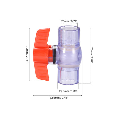 Harfington Uxcell Ball Valve, 20mm Inner Diameter DN15, Socket Type, for Control Water Flow, PVC Clear Blue 2Pcs