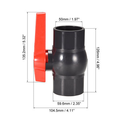 Harfington Uxcell Ball Valve, 50mm Inner Diameter DN40, Socket Type, for Control Water Flow, PVC Deep Grey 2Pcs