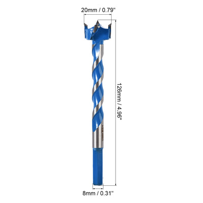 Harfington Uxcell Forstner Wood Boring Drill Bit 20mm Dia. Hole Saw Carbide Alloy Steel Tip Hex Shank Cutting for Hinge Plywood Wood Tool Blue