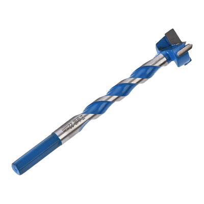 Harfington Uxcell Forstner Wood Boring Drill Bit 22mm Dia. Hole Saw Carbide Alloy Steel Tip Hex Shank Cutting for Hinge Plywood Wood Tool Blue