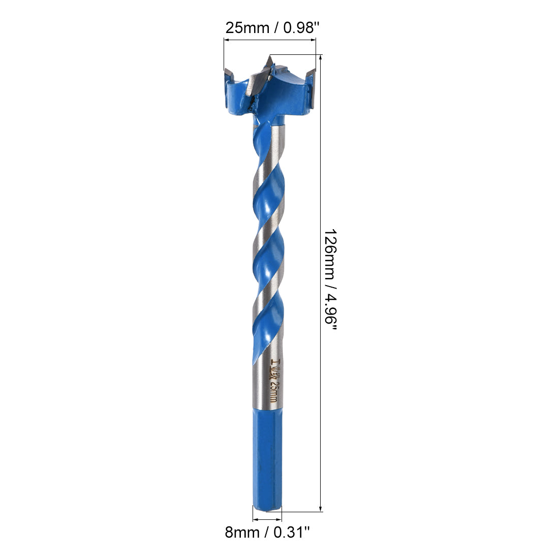 uxcell Uxcell Forstner Wood Boring Drill Bit 25mm Dia. Hole Saw Carbide Alloy Steel Tip Hex Shank Cutting for Hinge Plywood Wood Tool Blue