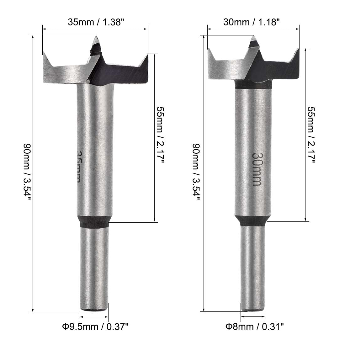 uxcell Uxcell Forstner Wood Drill Bit 15mm/20mm/25mm/30mm/35mm Cutting Dia. Hole Saw, Woodworking Carbide Alloy Tip Steel Round Shank Drill 5in1 Set with Wood Case