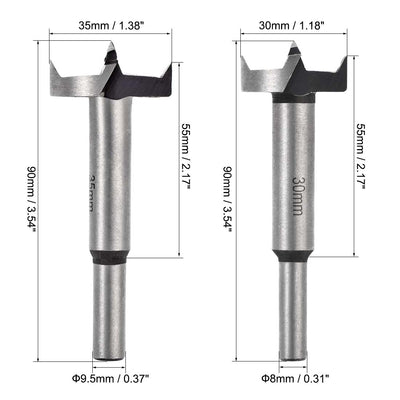 Harfington Uxcell Forstner Wood Drill Bit 15mm/20mm/25mm/30mm/35mm Cutting Dia. Hole Saw, Woodworking Carbide Alloy Tip Steel Round Shank Drill 5in1 Set with Wood Case