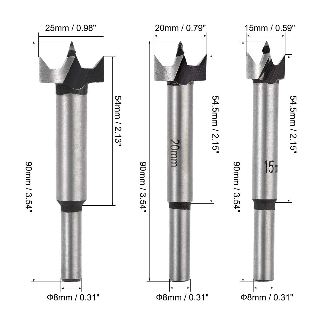 uxcell Uxcell Forstner Wood Drill Bit 15mm/20mm/25mm/30mm/35mm Cutting Dia. Hole Saw, Woodworking Carbide Alloy Tip Steel Round Shank Drill 5in1 Set with Wood Case