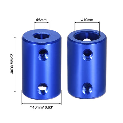 Harfington Uxcell 6mm to 10mm Bore Rigid Coupling 25mm Length 16mm Diameter Aluminum Alloy Shaft Coupler Connector Light Blue 2pcs