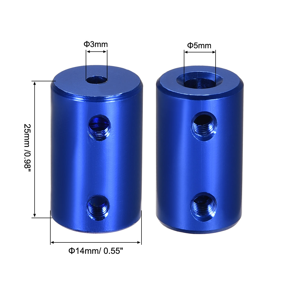 uxcell Uxcell 3mm to 5mm Bore Rigid Coupling 25mm Length 14mm Diameter Aluminum Alloy Shaft Coupler Connector Blue