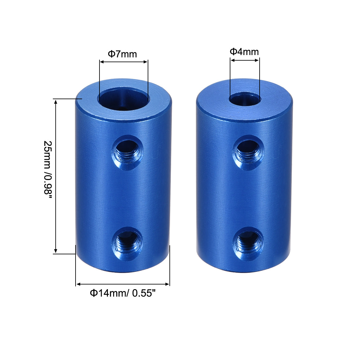 uxcell Uxcell 4mm to 7mm Bore Rigid Coupling 25mm Length 14mm Diameter Aluminum Alloy Shaft Coupler Connector Blue 2pcs