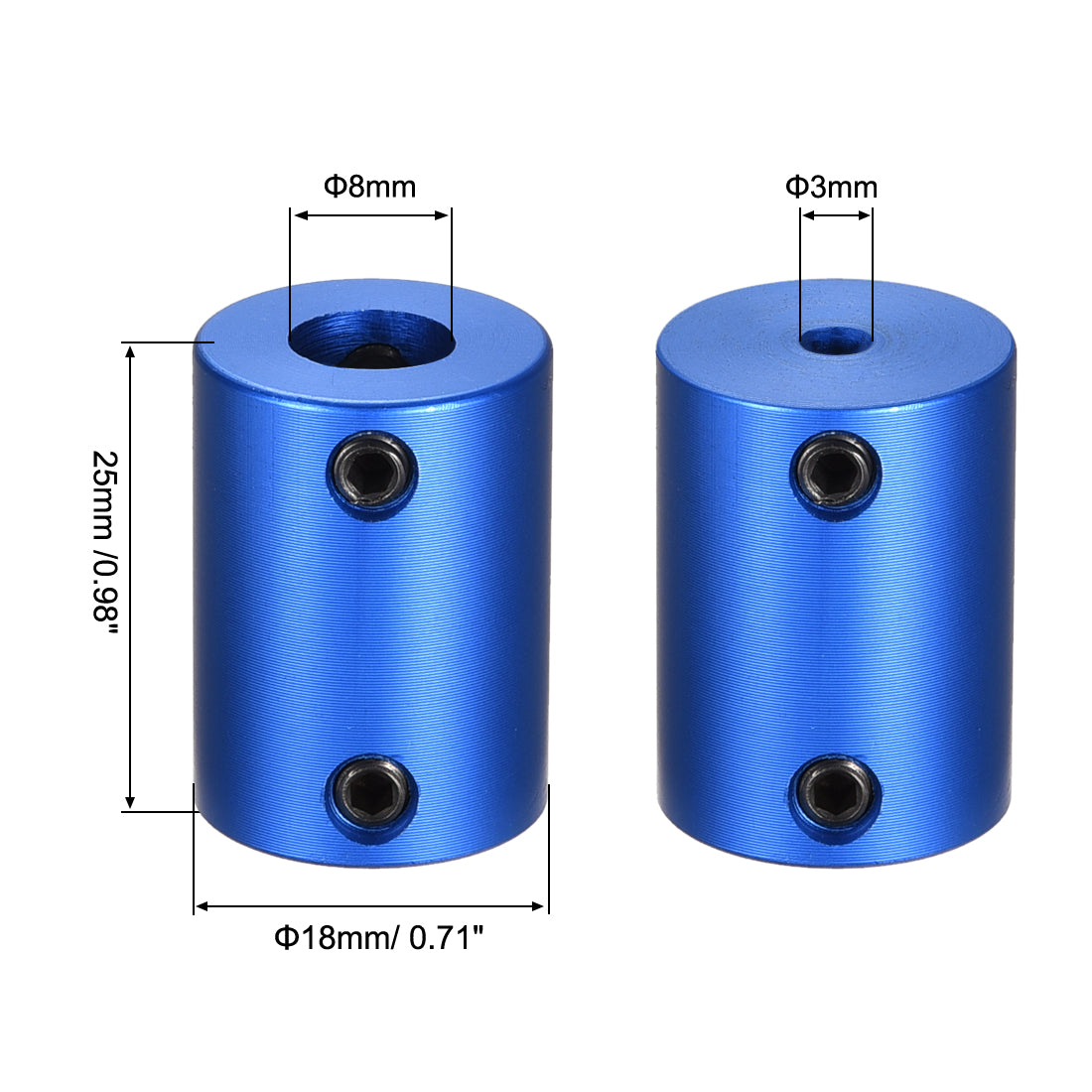 uxcell Uxcell 3mm to 8mm Bore Rigid Coupling 25mm Length 18mm Diameter Aluminum Alloy Shaft Coupler Connector Blue 2pcs