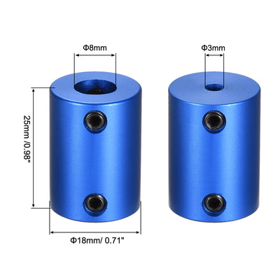 Harfington Uxcell 3mm to 8mm Bore Rigid Coupling 25mm Length 18mm Diameter Aluminum Alloy Shaft Coupler Connector Blue 2pcs