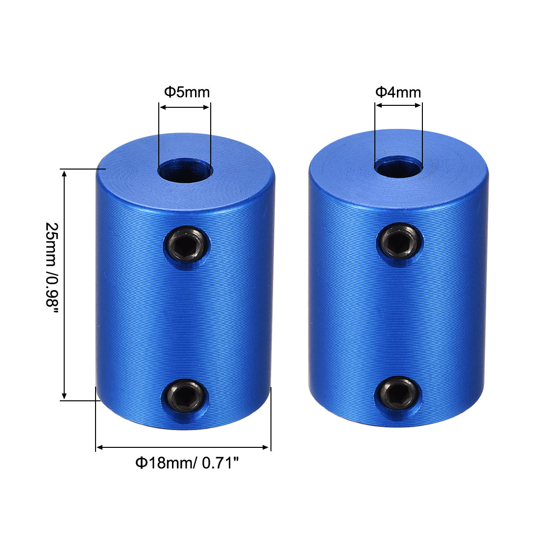 uxcell Uxcell 4mm to 5mm Bore Rigid Coupling 25mm Length 18mm Diameter Aluminum Alloy Shaft Coupler Connector Blue 2pcs