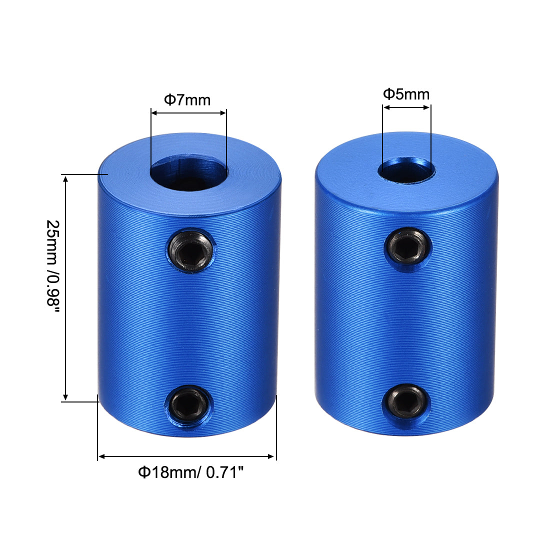 uxcell Uxcell 5mm to 7mm Bore Rigid Coupling 25mm Length 18mm Diameter Aluminum Alloy Shaft Coupler Connector Blue 4pcs