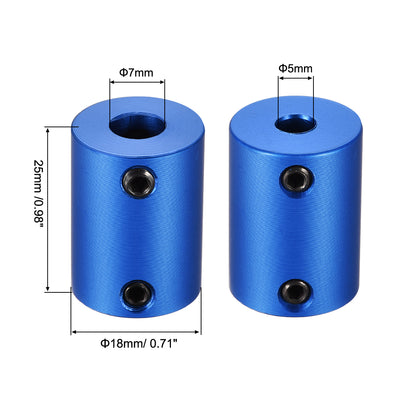 Harfington Uxcell 5mm to 7mm Bore Rigid Coupling 25mm Length 18mm Diameter Aluminum Alloy Shaft Coupler Connector Blue 4pcs