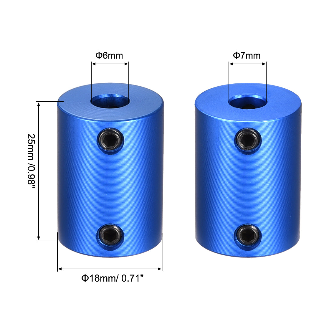 uxcell Uxcell 6mm to 7mm Bore Rigid Coupling 25mm Length 18mm Diameter Aluminum Alloy Shaft Coupler Connector Blue 4pcs