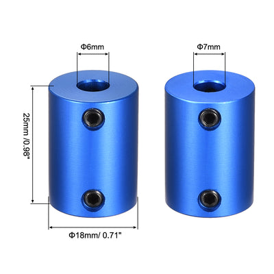 Harfington Uxcell 6mm to 7mm Bore Rigid Coupling 25mm Length 18mm Diameter Aluminum Alloy Shaft Coupler Connector Blue 4pcs