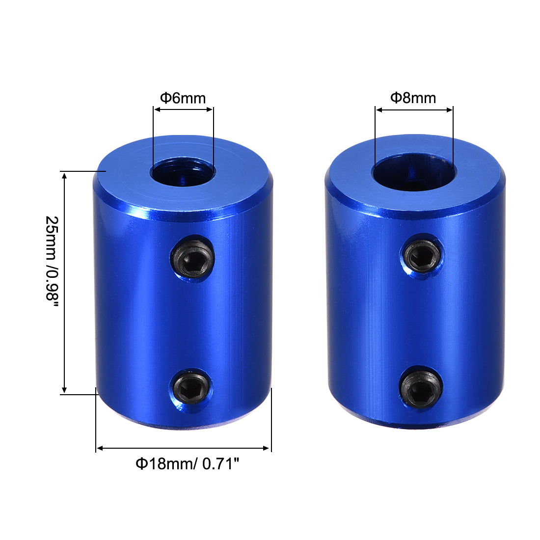 uxcell Uxcell 6mm to 8mm Bore Rigid Coupling 25mm Length 18mm Diameter Aluminum Alloy Shaft Coupler Connector Blue 4pcs