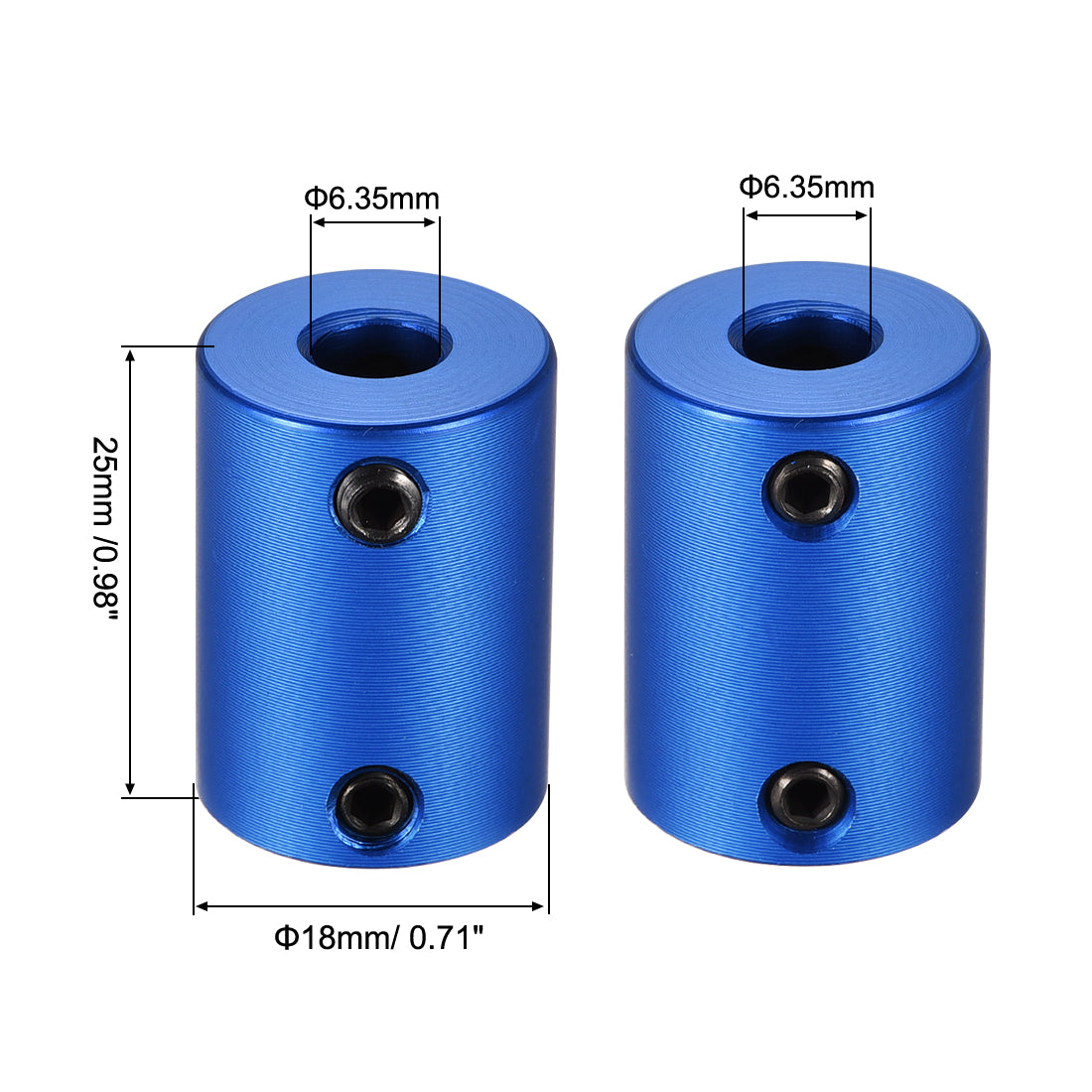 uxcell Uxcell 6.35mm to 6.35mm Bore Rigid Coupling 25mm Length 18mm Diameter Aluminum Alloy Shaft Coupler Connector Blue