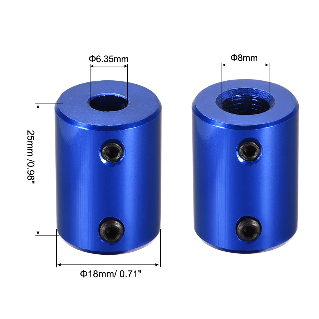 uxcell Uxcell 6.35mm to 8mm Bore Rigid Coupling 25mm Length 18mm Diameter Aluminum Alloy Shaft Coupler Connector Blue