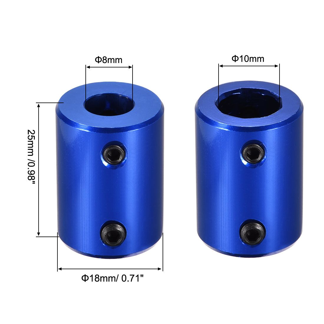 uxcell Uxcell 8mm to 10mm Bore Rigid Coupling 25mm Length 18mm Diameter Aluminum Alloy Shaft Coupler Connector Blue 4pcs