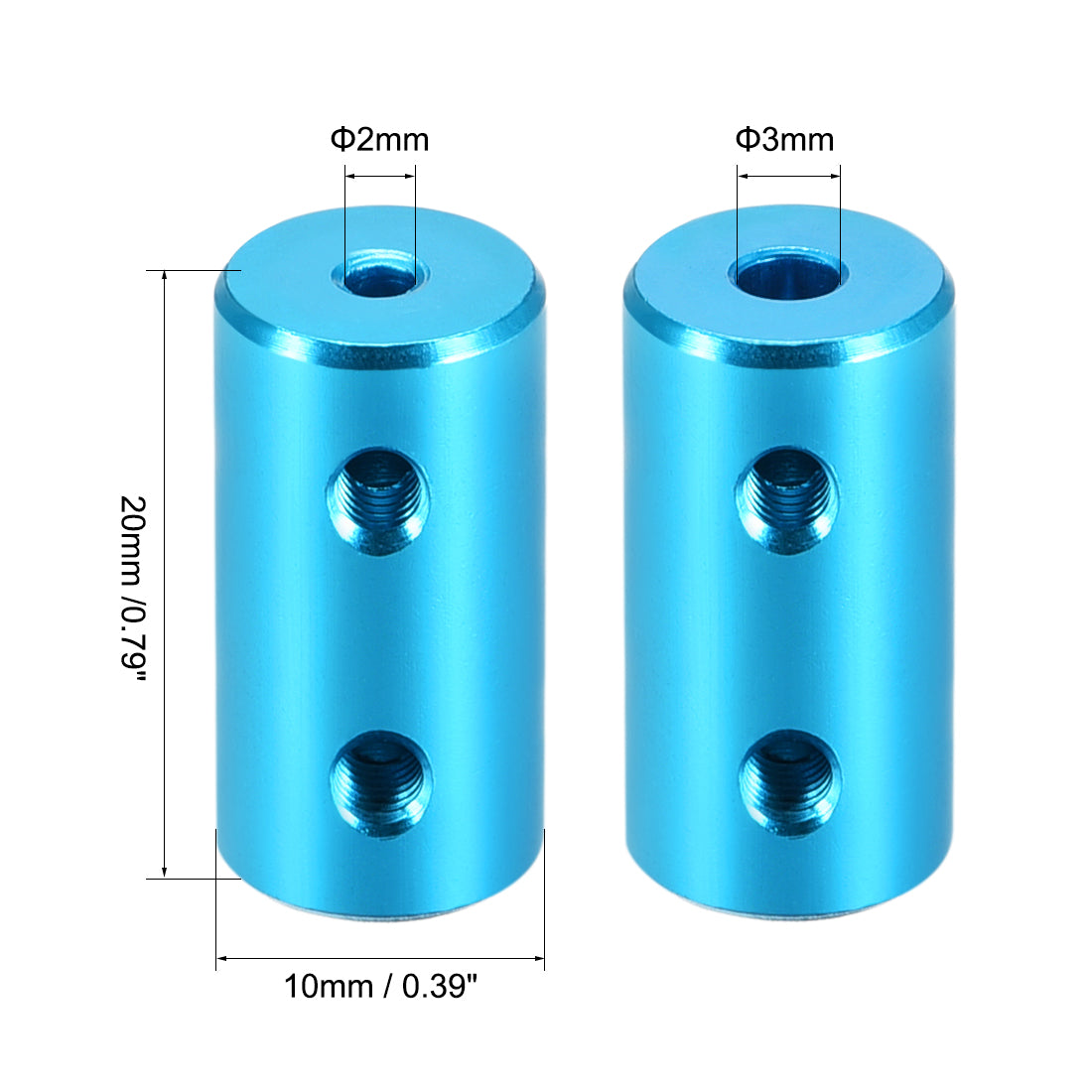 uxcell Uxcell 2mm to 3mm Bore Rigid Coupling 20mm Length 10mm Diameter Aluminum Alloy Shaft Coupler Connector Light Blue 4pcs