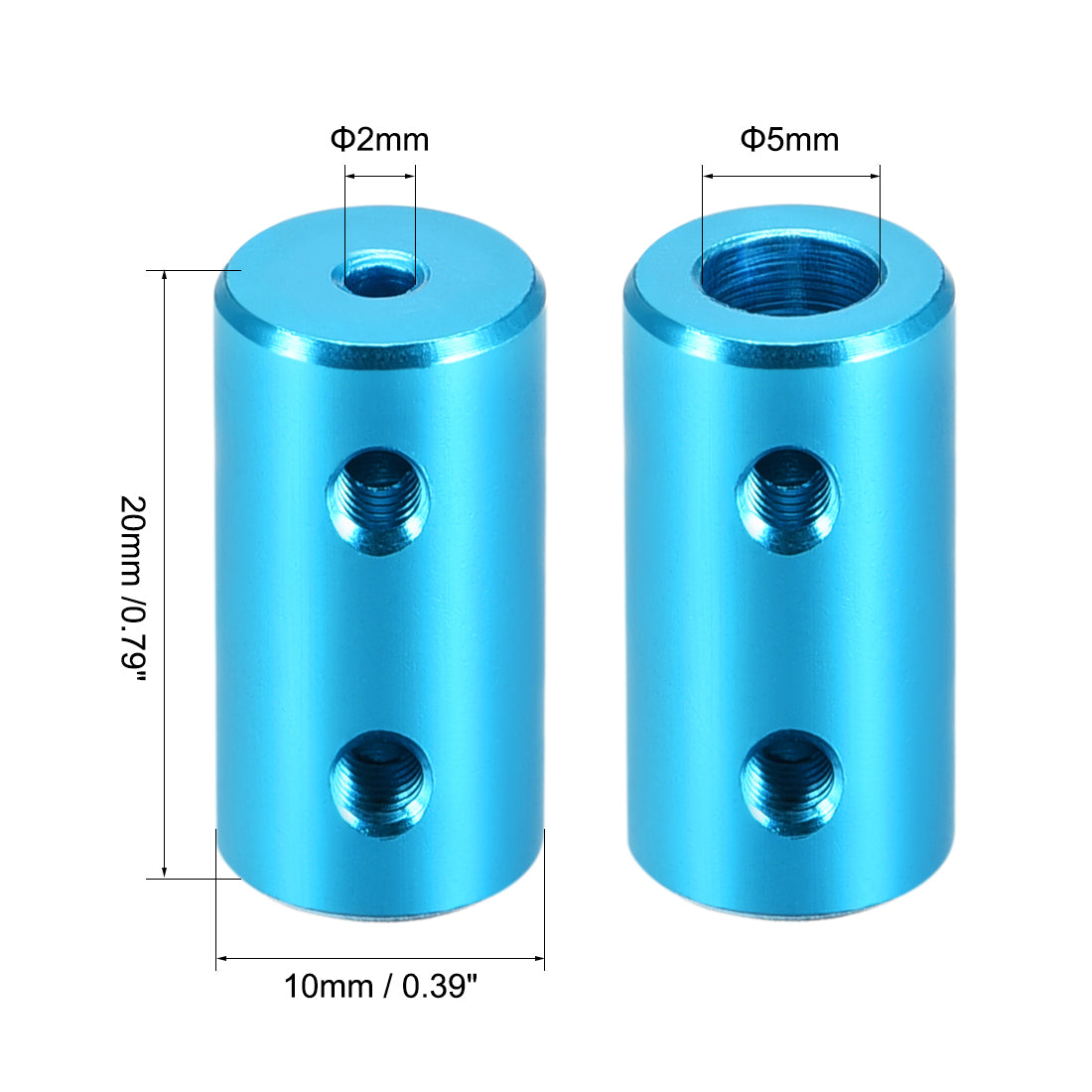 uxcell Uxcell 2mm to 5mm Bore Rigid Coupling 20mm Length 10mm Diameter Aluminum Alloy Shaft Coupler Connector Light Blue