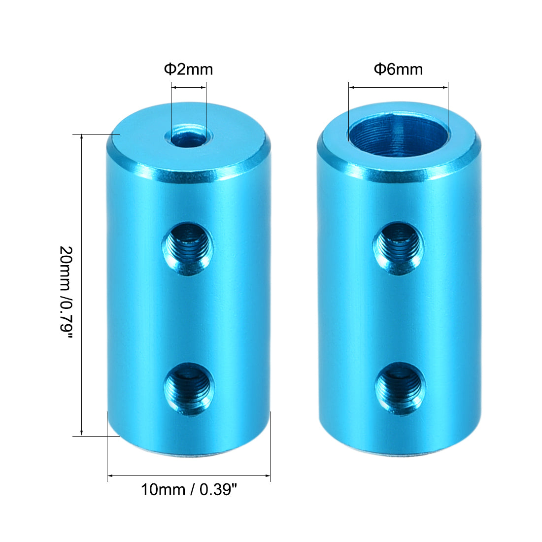 uxcell Uxcell 2mm to 6mm Bore Rigid Coupling 20mm Length 10mm Diameter Aluminum Alloy Shaft Coupler Connector Light Blue 4pcs