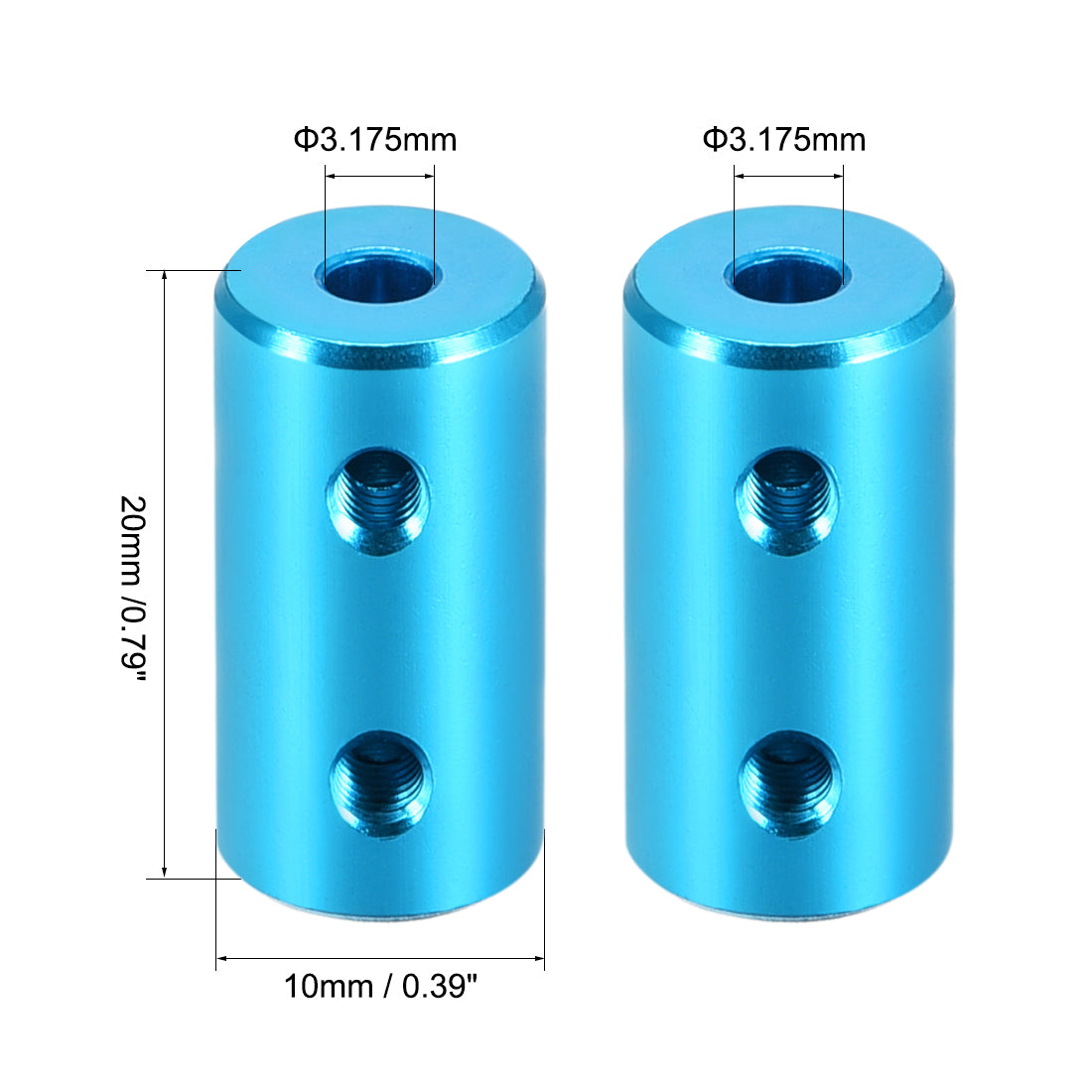 uxcell Uxcell 3.17mm to 3.17mm Bore Rigid Coupling 20mm Length 10mm Diameter Aluminum Alloy Shaft Coupler Connector Light Blue 4pcs