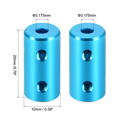 Harfington Uxcell 3.17mm to 3.17mm Bore Rigid Coupling 20mm Length 10mm Diameter Aluminum Alloy Shaft Coupler Connector Light Blue 4pcs