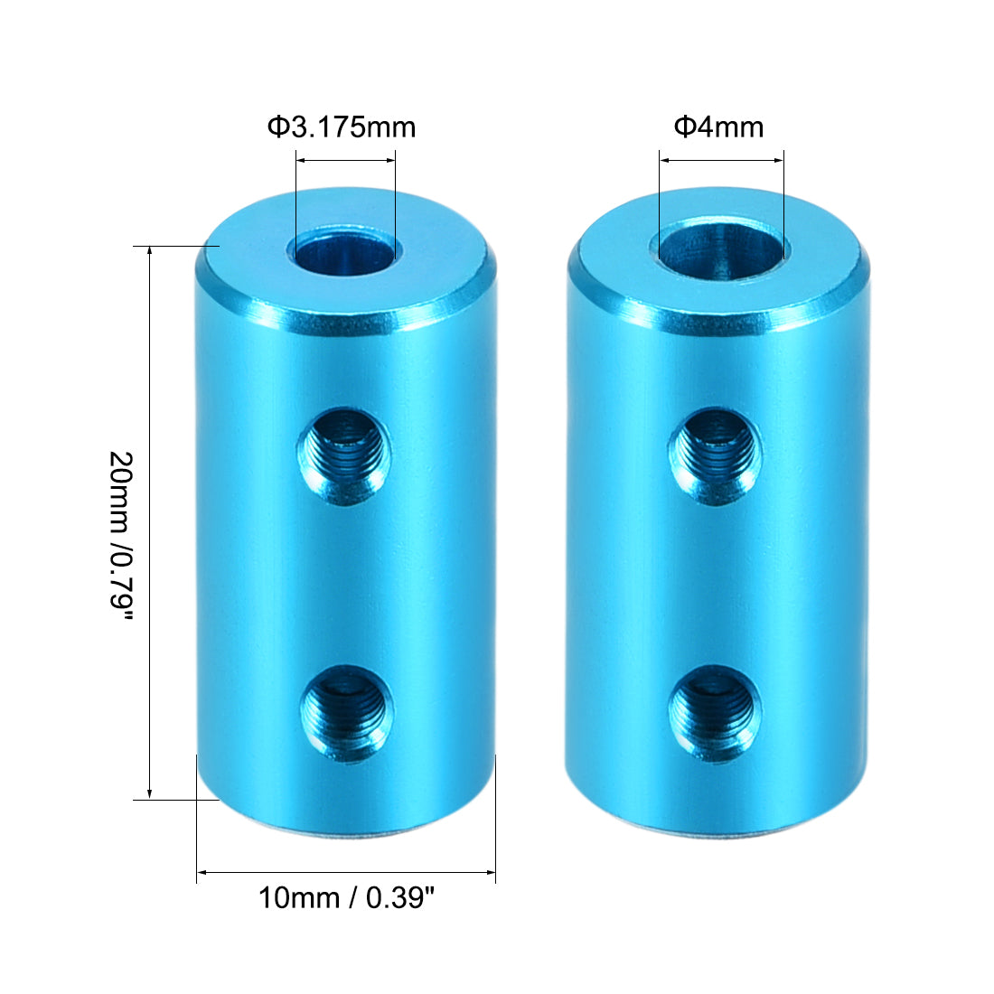 uxcell Uxcell 3.17mm to 4mm Bore Rigid Coupling 20mm Length 10mm Diameter Aluminum Alloy Shaft Coupler Connector Light Blue