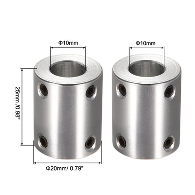 Harfington Uxcell 10mm to 10mm Bore Rigid Coupling 25mm Length 20mm Diameter Aluminum Alloy Shaft Coupler Connector Silver 2pcs