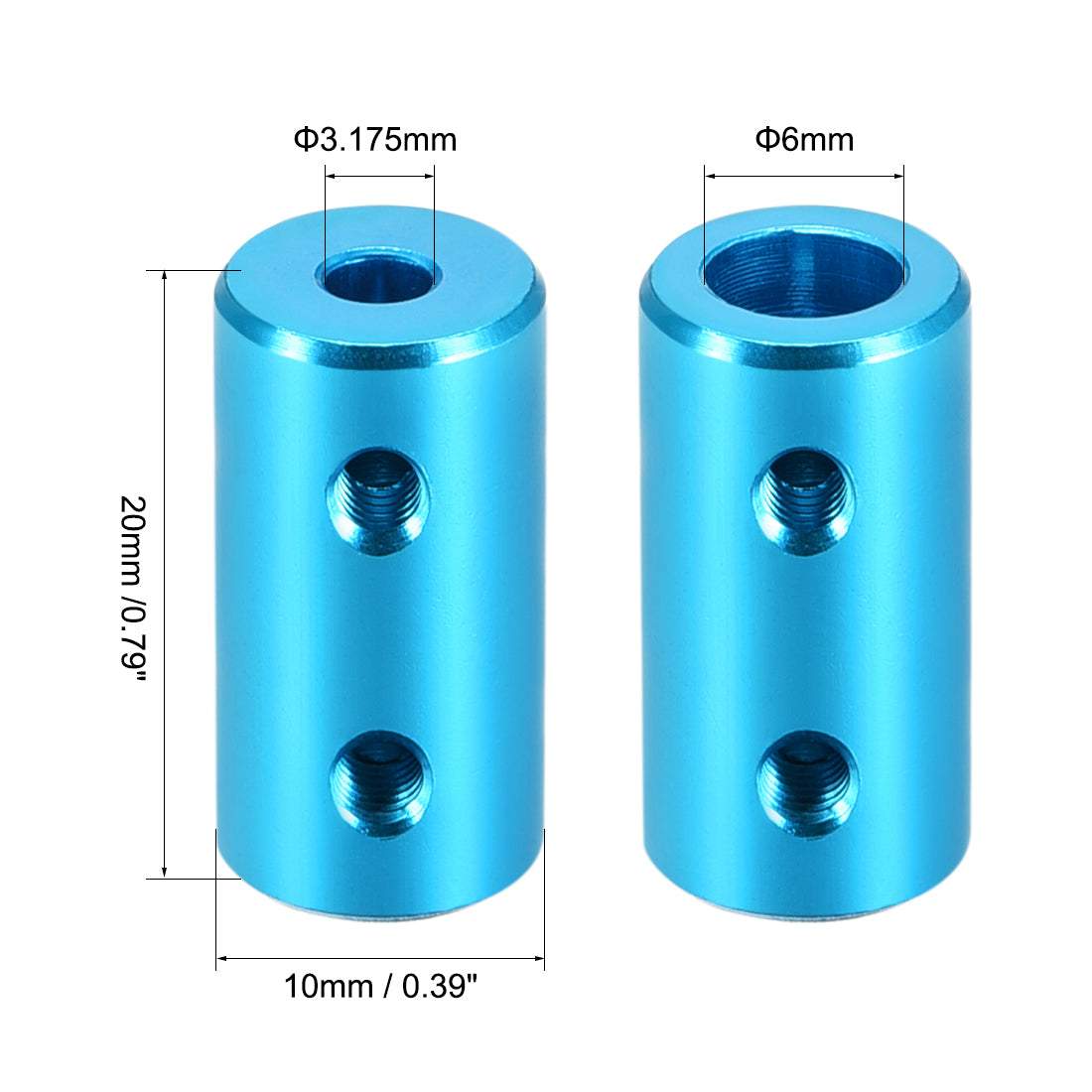 uxcell Uxcell 3.17mm to 6mm Bore Rigid Coupling 20mm Length 10mm Diameter Aluminum Alloy Shaft Coupler Connector Light Blue