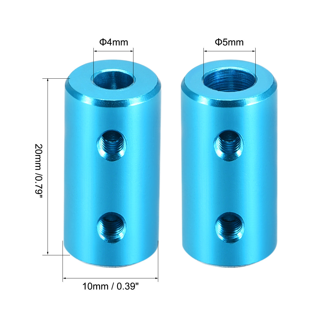 uxcell Uxcell 4mm to 5mm Bore Rigid Coupling 20mm Length 10mm Diameter Aluminum Alloy Shaft Coupler Connector Light Blue 2pcs