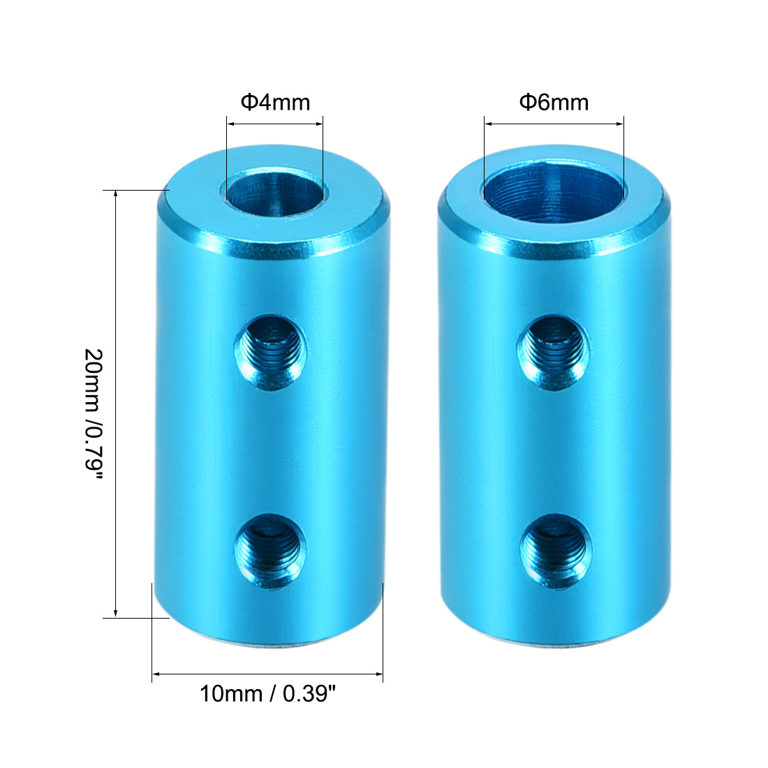 uxcell Uxcell 4mm to 6mm Bore Rigid Coupling 20mm Length 10mm Diameter Aluminum Alloy Shaft Coupler Connector Light Blue 4pcs