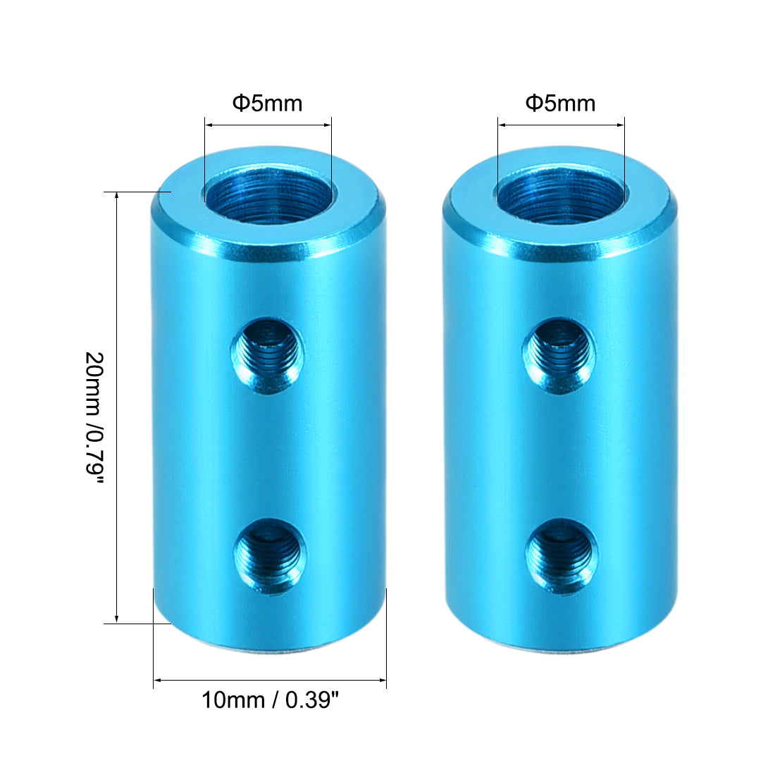 uxcell Uxcell 5mm to 5mm Bore Rigid Coupling 20mm Length 10mm Diameter Aluminum Alloy Shaft Coupler Connector Light Blue 4pcs